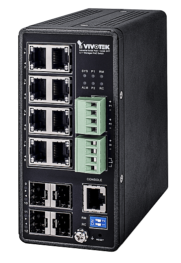 AW-IHT-1271 - VIVOTEK INDUSTRIAL LAYER 2+ MANAGED 12 PORT SWITCH, 8 GIGABIT POE, 4 GIGABIT SFP, POE BUDGET 240W, 48~57VDC INPUT (AW-IHT-1271)
