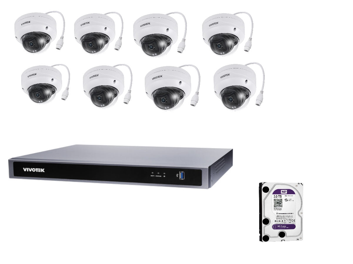 KIT-16CH - VIVO 16CH Kit, Kit Includes, 1x 16 Channel NVR (ND9426P), 8 x Vivotek Fixed Dome Cameras (FD9383-HV-2.8MM), 1 x 3TB HDD