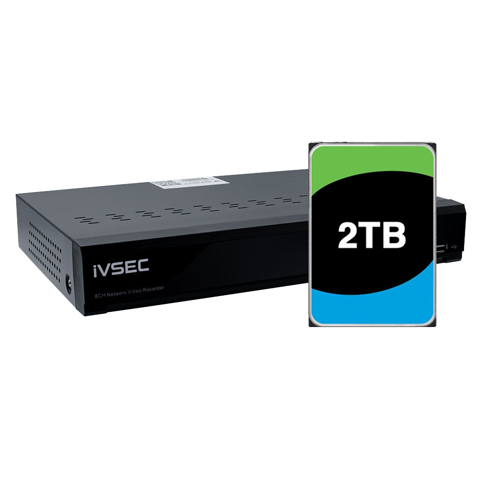 IVNR008XB-2TB - IVSEC NR008XB NVR 8 CHANNELS 8MP 8 x POE PORTS 1 BAY H265 4K HDMI 2TB INSTALLED