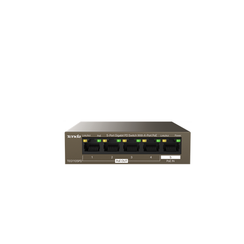 TN-TEG1105PD - TENDA TEG1105PD 5-PORT GIGABIT PD SWITCH WITH 4-PORT POE