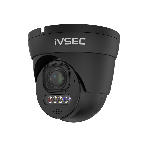 IVSEC TURRET IP CAMERA 8MP 2.8MM-12MM MOTORISED LENS 25 FPS POE IP66 ADV DET BLACK