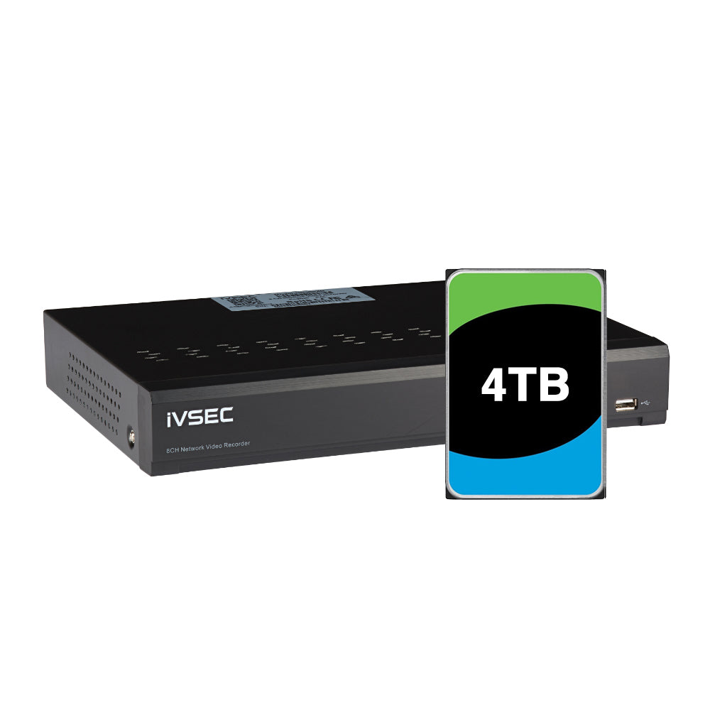 IVNR3082XB-4TB - IVSEC NR3082XB NVR 8 CHANNELS  12MP 8 x PoE PORTS 2 BAYS H265 4TB HDD INSTALLED