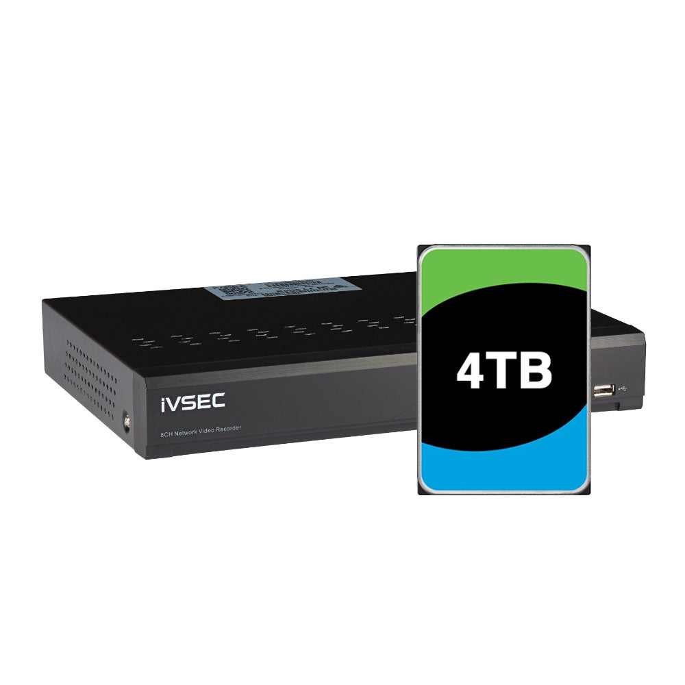 IVNR308XD-4TB - IVSEC NR308XD NVR 8 CHANNELS 12MP 8 x POE PORTS 1 BAY H265 4KHDMI IVS 4TB INSTAL