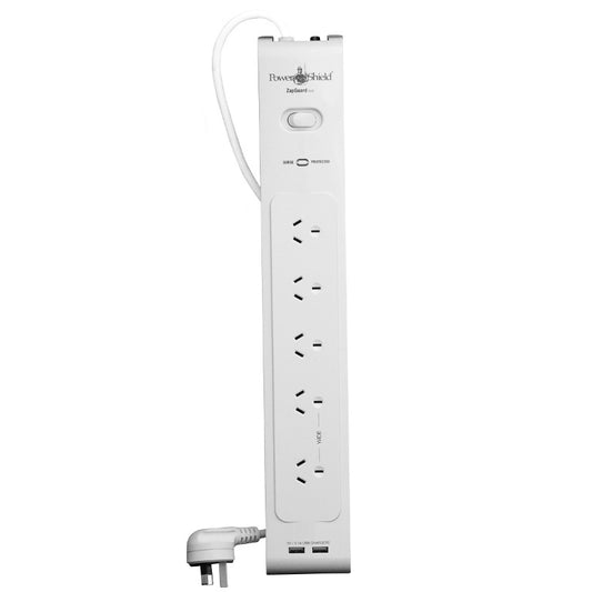 PowerShield PSZ5U2 ZapGuard 5 Way Power Surge Filter Board, 2 x USB Connectors, Wide Spaced Sockets, Wall Mountable, White,$40,000 Connected Equipment