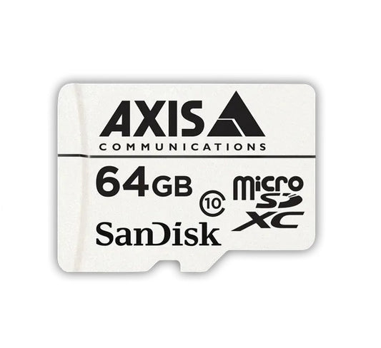 AXIS Surveillance Card 64 GB is a high endurance microSDXC card optimized for video surveillance