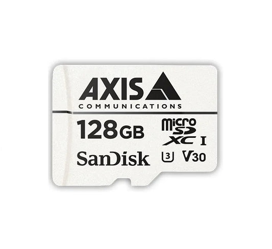 AXIS Surveillance Card 128 GB is a high endurance microSDXC card optimized for video surveillance