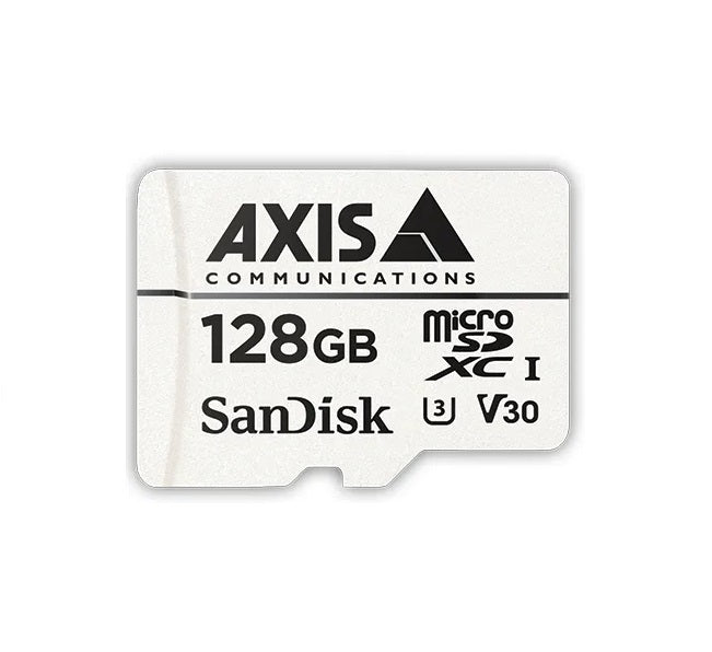 AXIS Surveillance Card 128 GB is a high endurance microSDXC card optimized for video surveillance