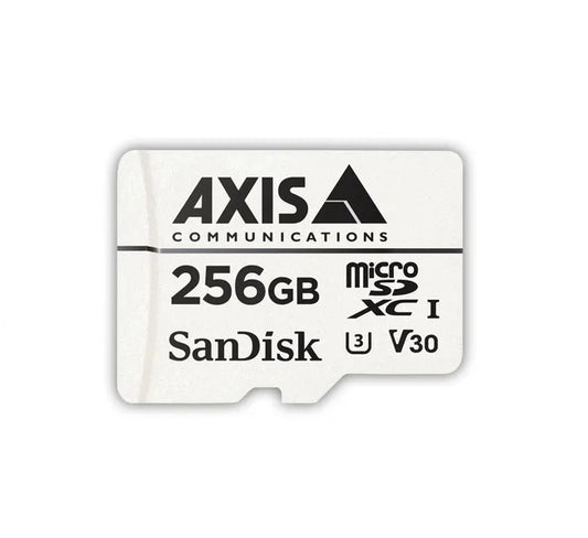 AXIS Surveillance Card 256 GB is a high endurance microSDXC card optimized for video surveillance